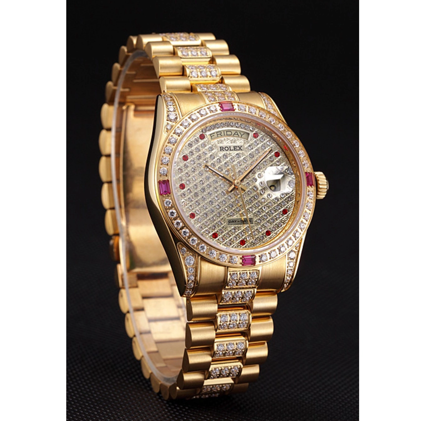 Aaa replica watch Swiss Yellow 621614 Rolex Gold-srl184 Day-Date Diamonds 0722
